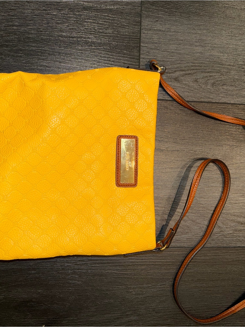 Yellow Steve Madden Crossbody Shoulder Bag with Brown Trim